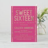 Modern Paarse Roos Gouden Glitter Lijst Sweet 16 Kaart (Staand voorkant)