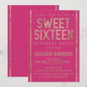 Modern Paarse Roos Gouden Glitter Lijst Sweet 16 Kaart (Voorkant / Achterkant)