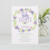 Modern Paarse roze bloemenkrans Baby shower Kaart (Staand voorkant)