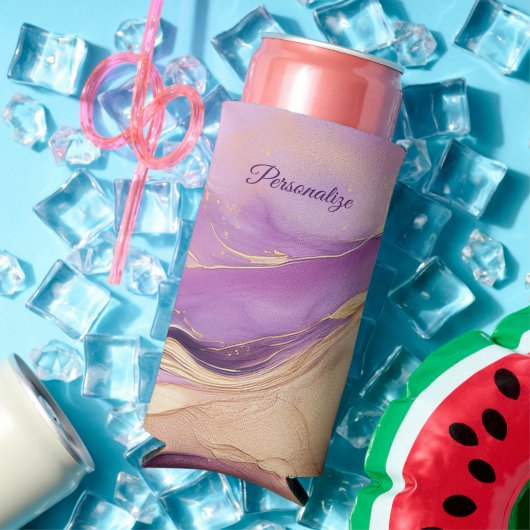 Modern Paarse roze en goud- Seltzer Blikjeskoeler (Insitu Zomer)