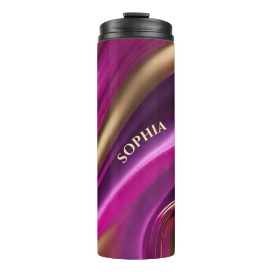 Modern-Paarse Roze en Goud- Thermosbeker (Voorkant)