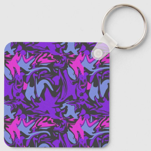 Modern Paarse, roze en hemelsblauw Abstract patroo Sleutelhanger (Achterkant)
