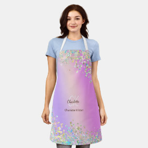 Modern Paarse Roze Holografische Glitter Monogram Schort