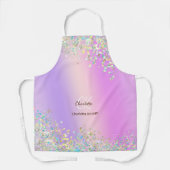 Modern Paarse Roze Holografische Glitter Monogram Schort (Voorkant)