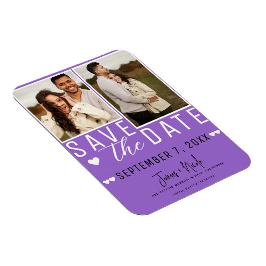 Modern Paarse Save the Date 2 Foto Bruiloft Magneet (Rechterzijde)