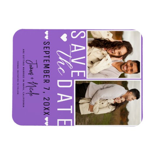 Modern Paarse Save the Date 2 Foto Bruiloft Magneet (Horizontaal)