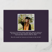 Modern Paarse Script Afstuderen Foto Afstuderen Folie Uitnodiging (Achterkant)