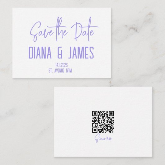 Modern Paarse Script De datum opslaan Notitiekaartje (Voorkant / Achterkant)