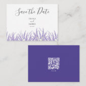 Modern Paarse Script QR-code De datum opslaan Notitiekaartje (Voorkant / Achterkant)