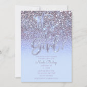 Modern Paarse Silver Glam Glitter Girl Baby shower Kaart (Voorkant)