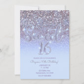 Modern Paarse Silver Glam Glitter Sweet 16 Kaart (Voorkant)
