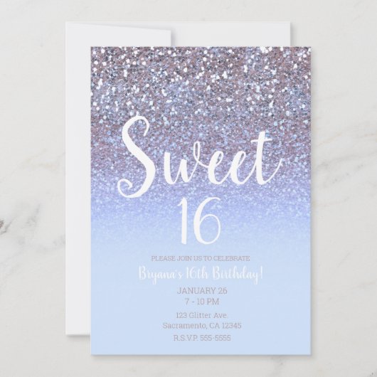 Modern Paarse Silver Glam Glitter Sweet 16 Kaart (Voorkant)