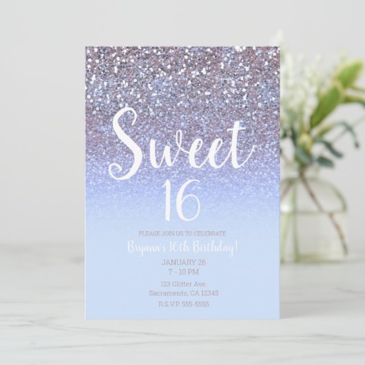 Modern Paarse Silver Glam Glitter Sweet 16 Kaart (Staand voorkant)