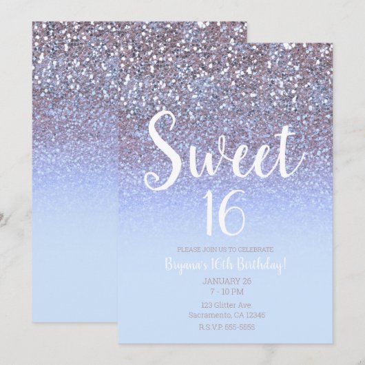 Modern Paarse Silver Glam Glitter Sweet 16 Kaart (Voorkant / Achterkant)
