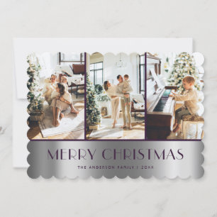 Modern Paarse Silver Photo Merry Kerstmis Kaart