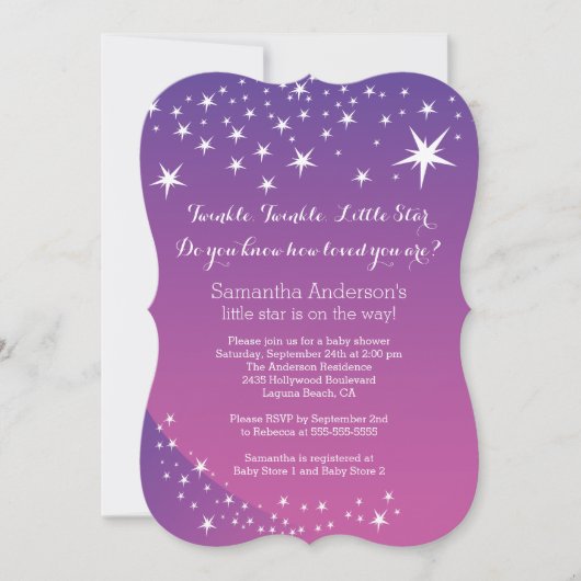 Modern Paarse Star Baby shower Invitation Kaart (Voorkant)