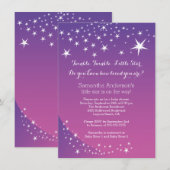 Modern Paarse Star Baby shower Invitation Kaart (Voorkant / Achterkant)