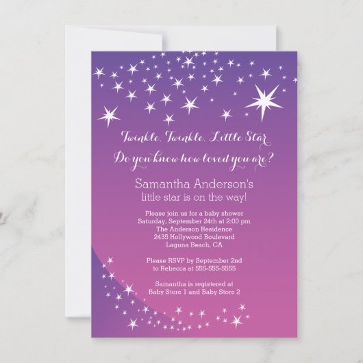 Modern Paarse Star Baby shower Invitation Kaart (Voorkant)