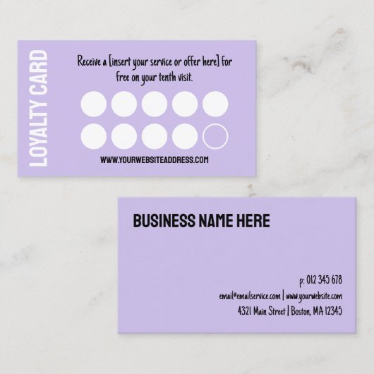 Modern Paarse Ten Visits Loyalty Punch Kaart (Voorkant / Achterkant)