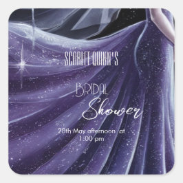 Modern paarse trouwjurk vrijgezellenfeest vierkante sticker