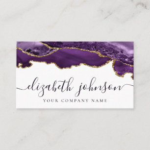 Modern Paarse Violet Goud Glitter Agaat Marmer Visitekaartje