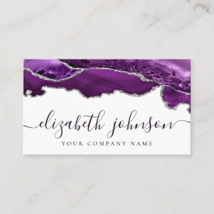 Modern Paarse Violet Silver Glitter Agaat Marmer Visitekaartje