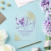 Modern Paarse vlinderscript Minimal Wedding Acryl Uitnodigingen (Insitu (Huwelijk))