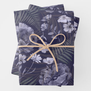 Modern Paarse Wilde Bloem Patroon Inpakpapier Vel