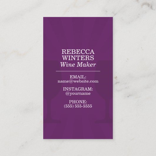 Modern Paarse Winery Visitekaartje (Achterkant)