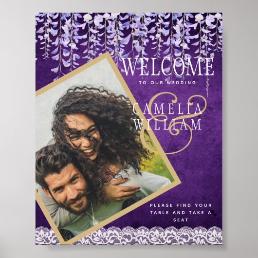 Modern Paarse Wisteria Lace Wedding Poster (Voorkant)