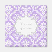 Modern paarse, witte damast patroon monogram magneet (Voorkant)