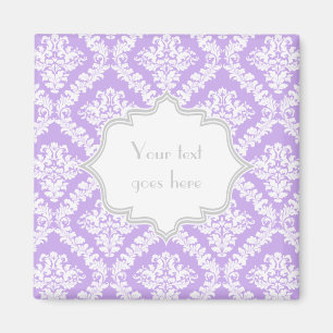 Modern paarse, witte damast patroon monogram magneet