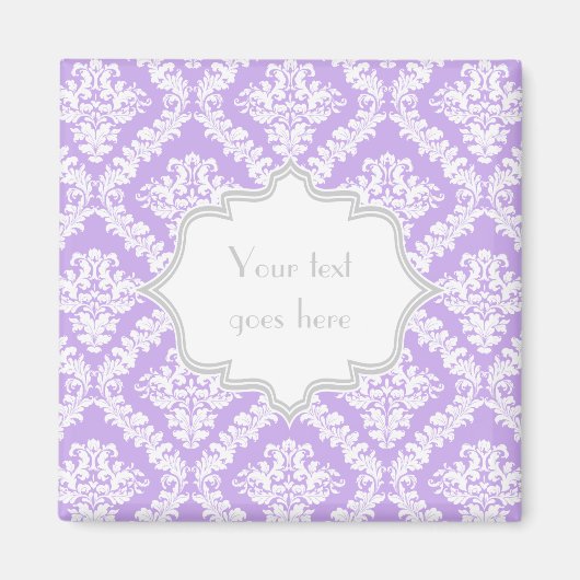 Modern paarse, witte damast patroon monogram magneet (Voorkant)