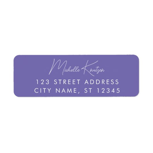 Modern Paarse witte minimalistische Trendy Script Etiket (Voorkant)