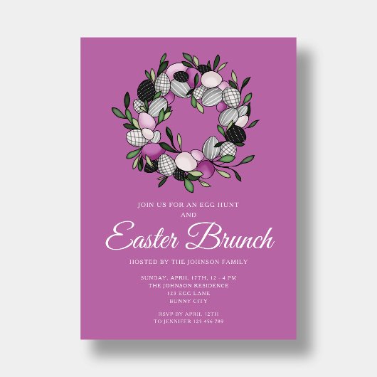 Modern Paarse Wreath Easter Brunch Kaart