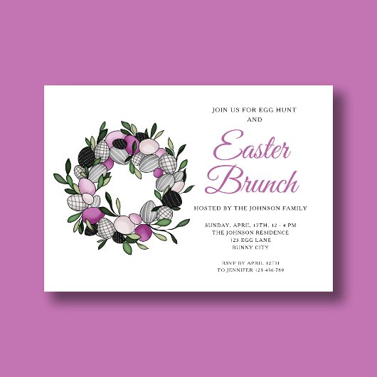 Modern Paarse Wreath Easter Brunch Kaart