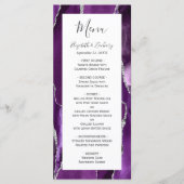 Modern Paarse Zilveren Agate Trouw Menu (Voorkant)