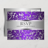 Modern Paarse Zilveren Bloemen Huwelijk RSVP Uitnodiging Briefkaart (Voorkant / Achterkant)