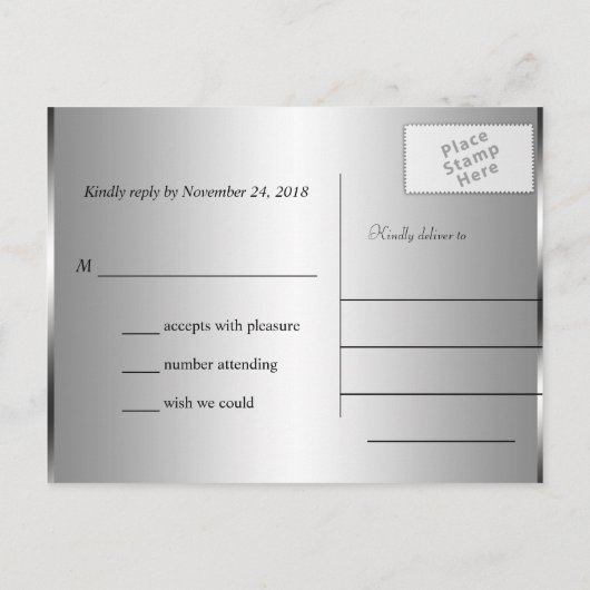 Modern Paarse Zilveren Bloemen Huwelijk RSVP Uitnodiging Briefkaart (Achterkant)