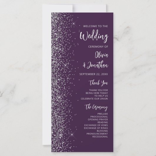 Modern Paarse zilveren glitter script bruiloft (Voorkant)