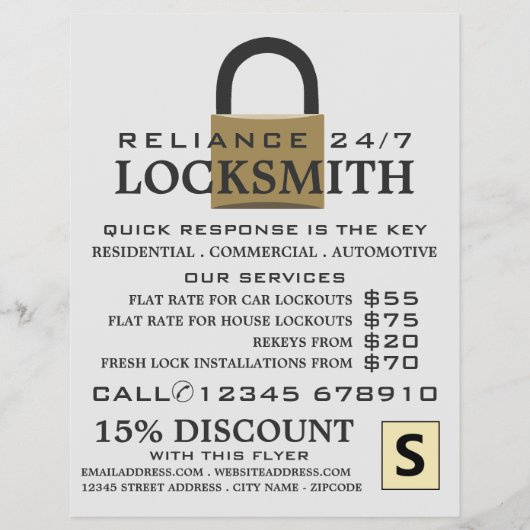 Modern Padlock, Locksmith Adverteren Flyer (Voorkant)