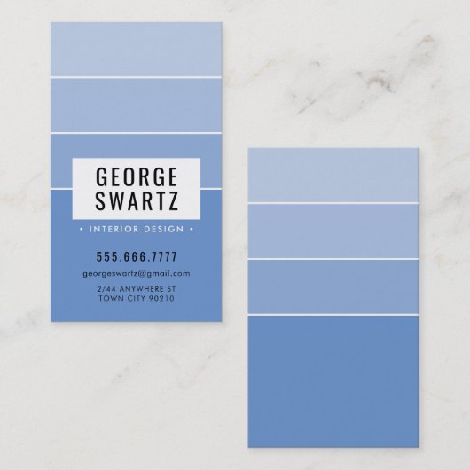 MODERN PAINT CHIP eenvoudig slim ombre medium blau Visitekaartje (Voorkant / Achterkant)