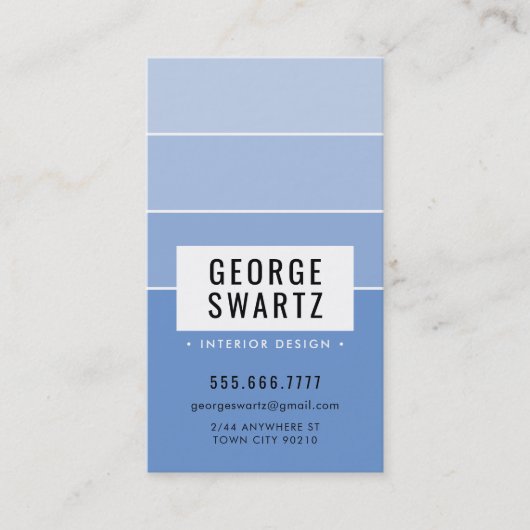 MODERN PAINT CHIP eenvoudig slim ombre medium blau Visitekaartje (Voorkant)