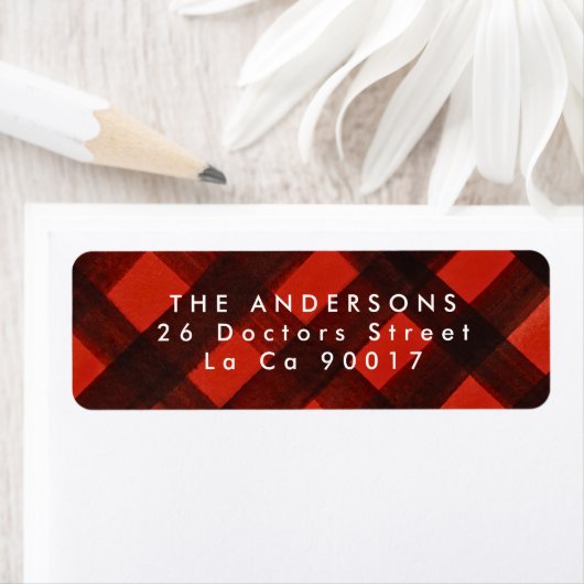 Modern Paint Red Black Plaid Christmas Etiket (Insitu)
