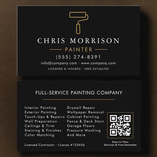 Modern Painter Black Gold QR Code Visitekaartje