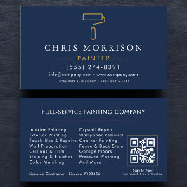 Modern Painter Navy Blue Gold QR Code Visitekaartje