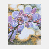 Modern Painting Purple Blue Orchid Flowers Fleece Deken (Voorkant)