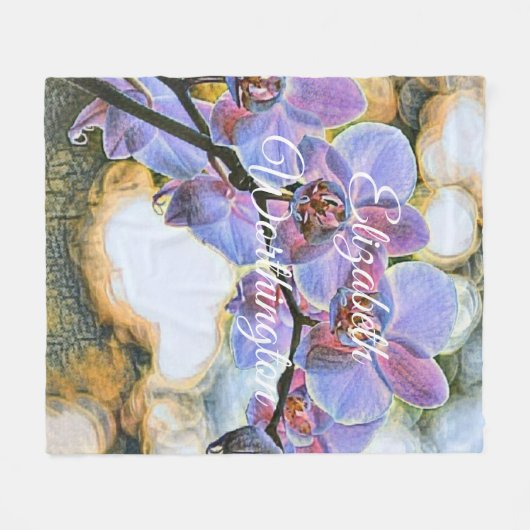 Modern Painting Purple Blue Orchid Flowers Fleece Deken (Voorkant (Horizontaal))