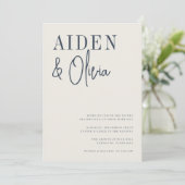 Modern Pair | Navy Blue Typography Wedding Kaart (Staand voorkant)