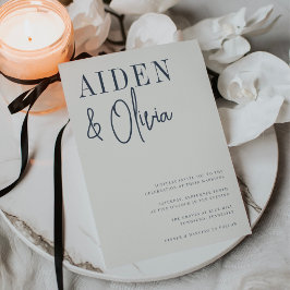 Modern Pair | Navy Blue Typography Wedding Kaart